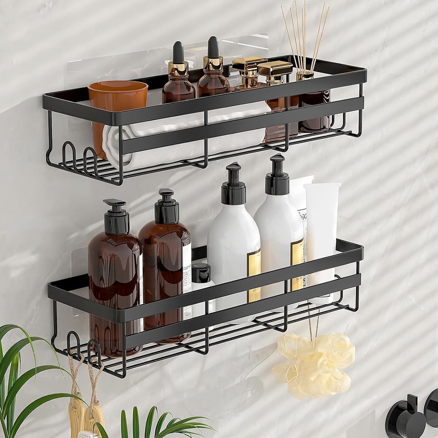 Shower Caddies 4 Pack - Adhesive Hanging Shower Shelf - Bathroom Organizers and Storage, No Drilling Stainless Shower Shelves for Home Decor, Bathroom Accessories
