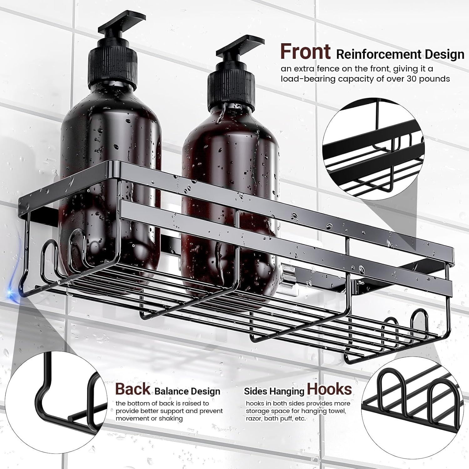 Shower Caddies 4 Pack - Adhesive Hanging Shower Shelf - Bathroom Organizers and Storage, No Drilling Stainless Shower Shelves for Home Decor, Bathroom Accessories