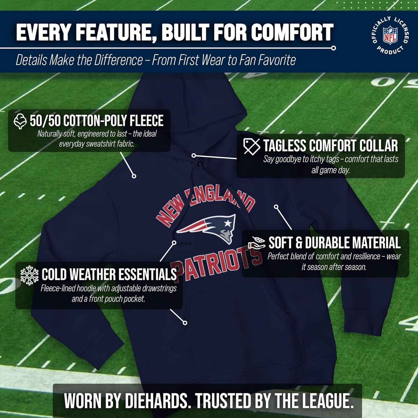 NFL Gameday Hoodie - Officially Licensed Football Hooded Sweatshirt - Cotton Blend Fleece - Men Women Adult